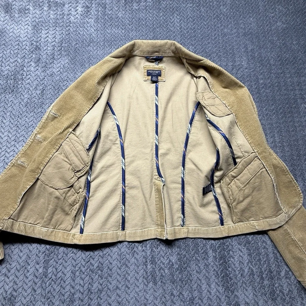 American Eagle Corduroy Blazer S Camel Tan 3-Button‎ Stretch Jacket